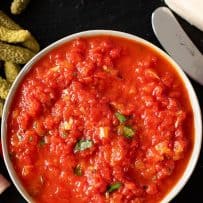 Italian roasted red pepper relish in a bowl