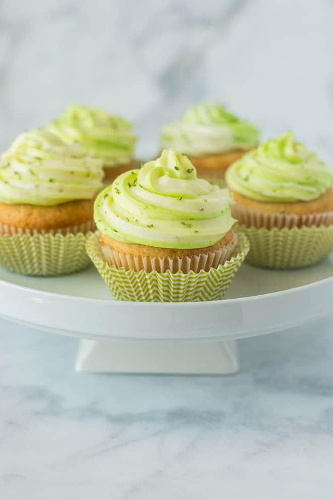 A selection of green and white key lime cupcakes