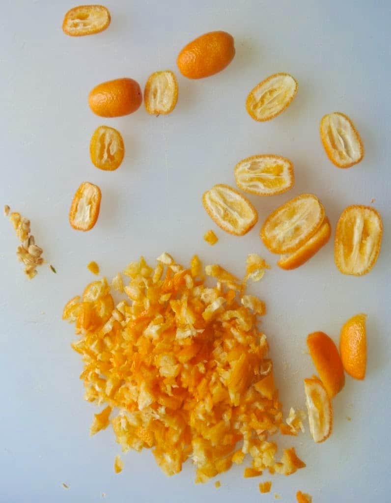 Kumquats cut open and seeds removed