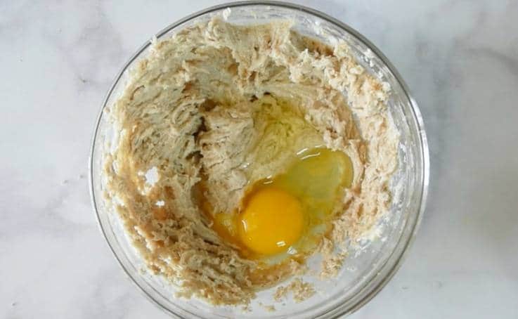Egg is added to the wet mix and blended