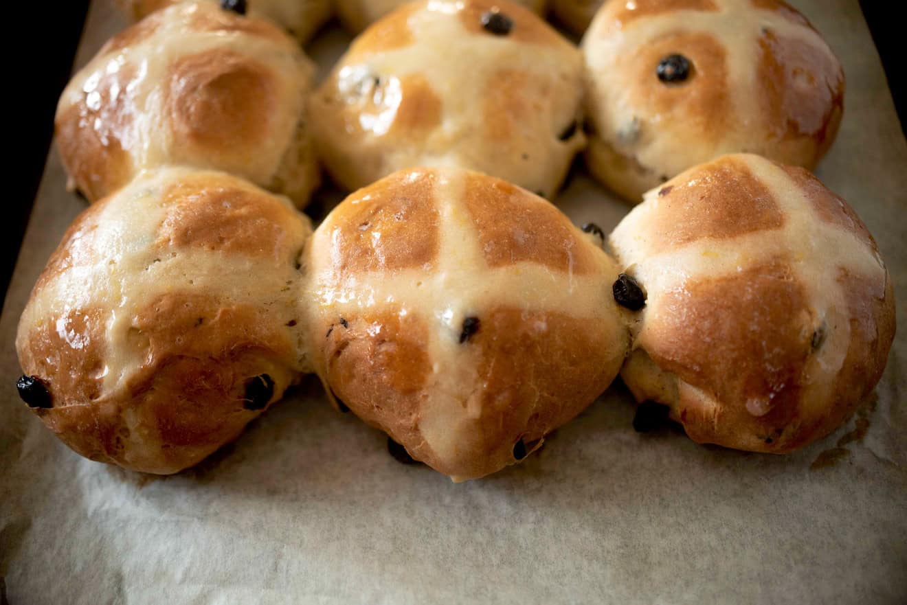 A close up of hot lemon rolls