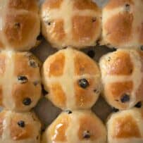 Hot cross buns on a baking sheet