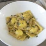 Lemon ricotta ravioli served with mint butter sauce