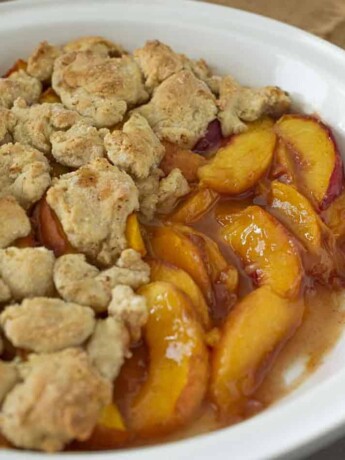 Maple glazed peaches topped with a scone topping
