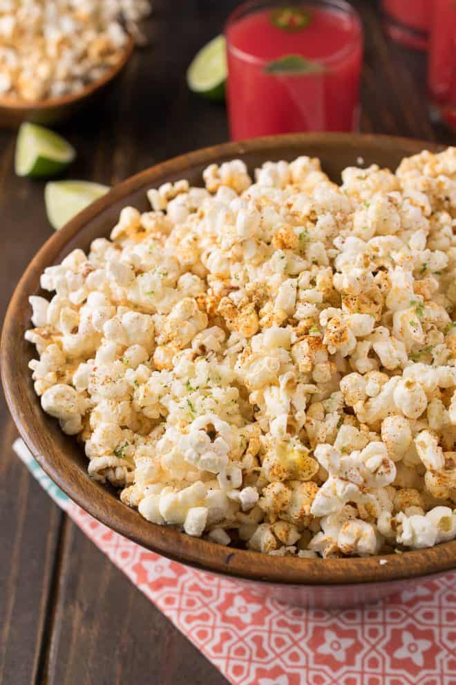 A large round bowl filled with Mexican popcorn