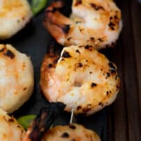 Grilled shrimp coated with miso sauce