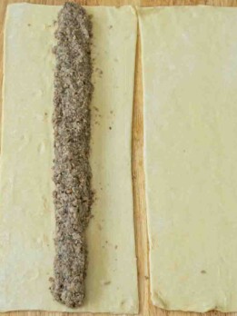 Mushroom filling on a puff pastry