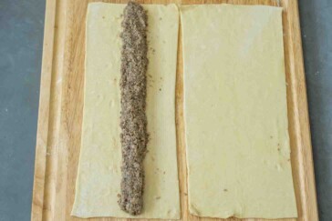 Mushroom filling on a puff pastry