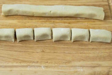 Freshly cut sausage rolls before baking