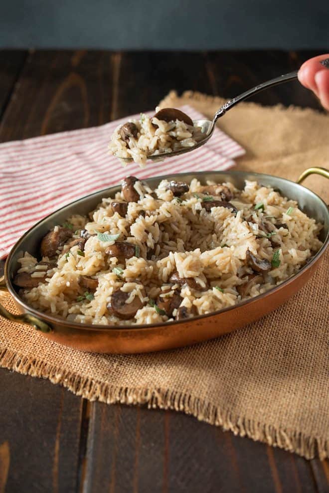 A spoonful of mushroom and sage rice pilaf
