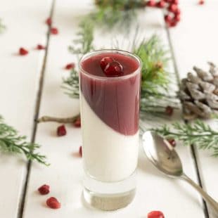 Pomegranate panna cotta layered with white on the bottom and red on top