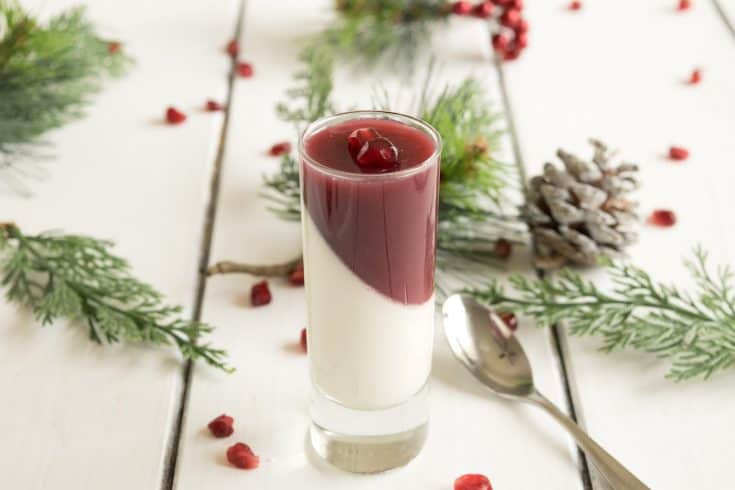 Pomegranate panna cotta layered with white on the bottom and red on top