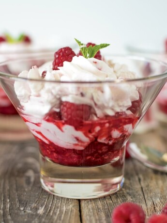 Softened raspberries mixed with cream
