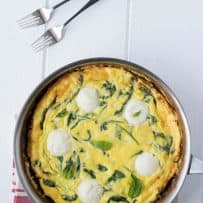 Frittata from above showing the pretty green swirls of spinach