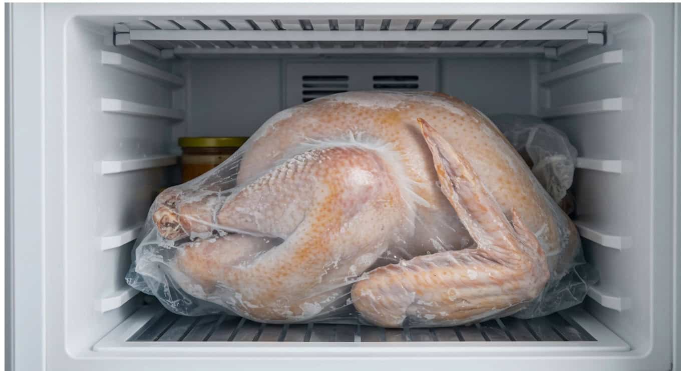 A turkey in a freezer