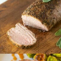 Perfectly roasted pork tenderloin on a cutting board