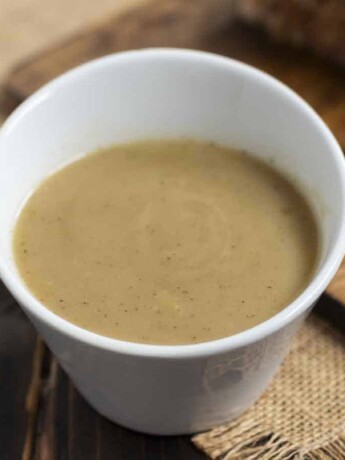 Gravy in a white bowl