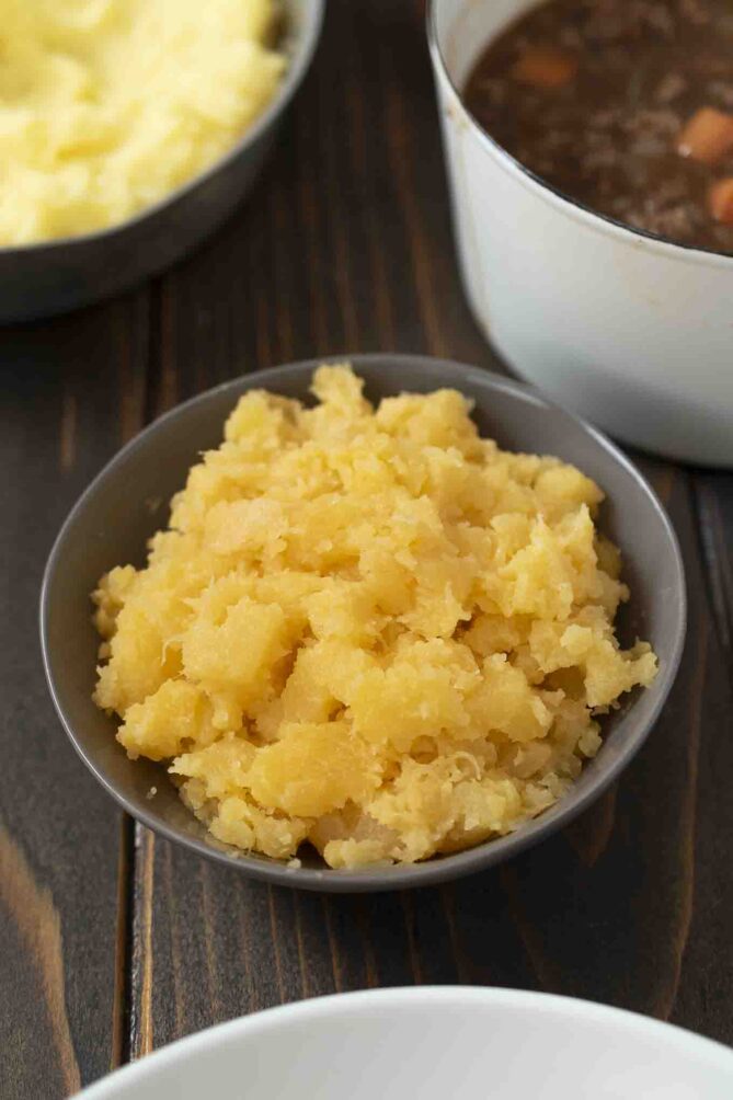 A bowl of mashed rutabaga/swede
