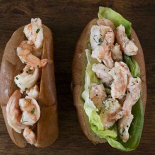 2 lobster roll style shrimp sandwiches