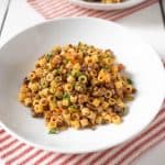 A white bowl filled with Sicilian Lentil Pasta