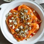 Buffalo celery sauce over chicken breasts