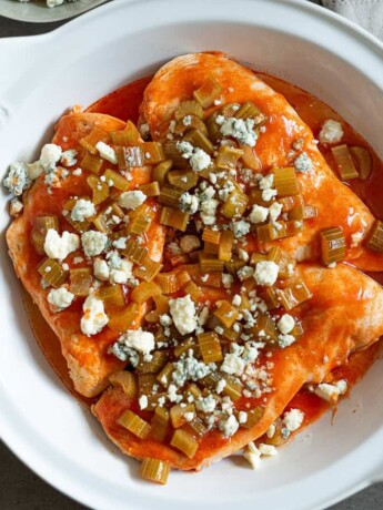 Buffalo celery sauce over chicken breasts