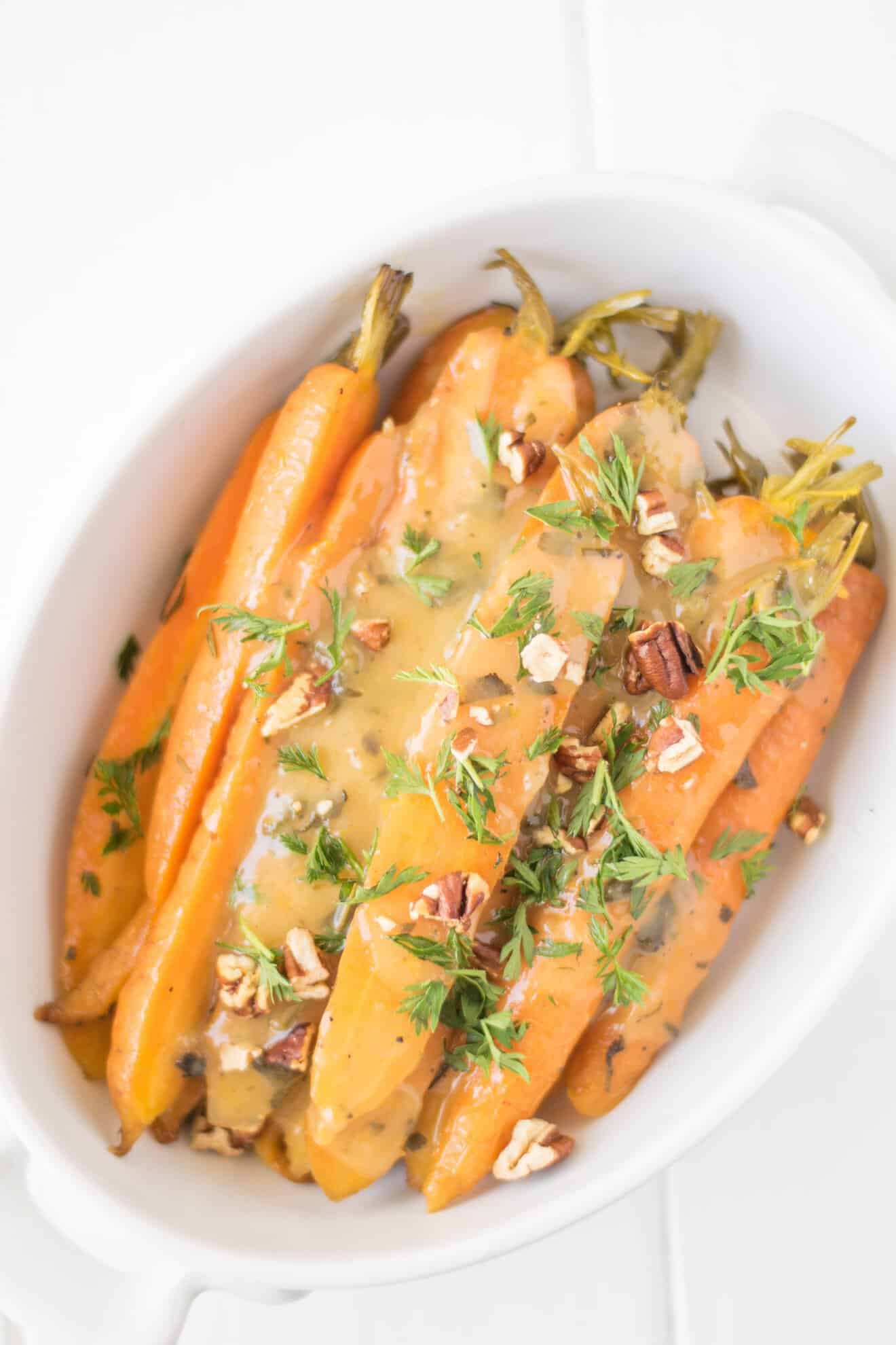 Slow cooked carrots cut in half