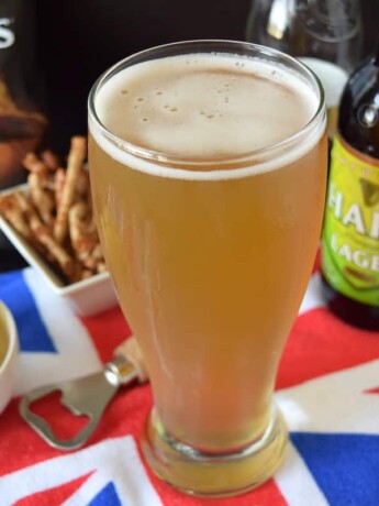 A cold glass of snakebite - British cider and lager