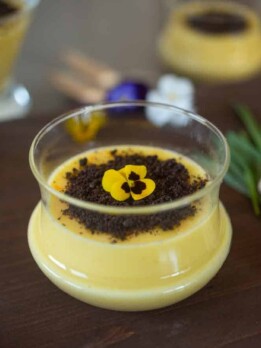 Orange custard in a glass bowl