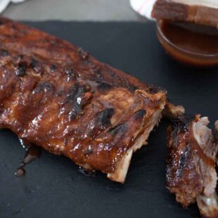 Baby back ribs glazed with a Guinness barbecue sauce