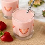 A pink, strawberry smoothie