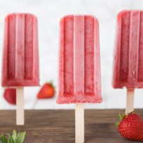 Strawberry popsicles. Easy to make with just 3 ingredients, strawberries, pineapple juice and honey.