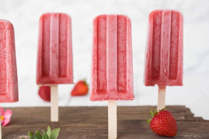 Strawberry popsicles. Easy to make with just 3 ingredients, strawberries, pineapple juice and honey.