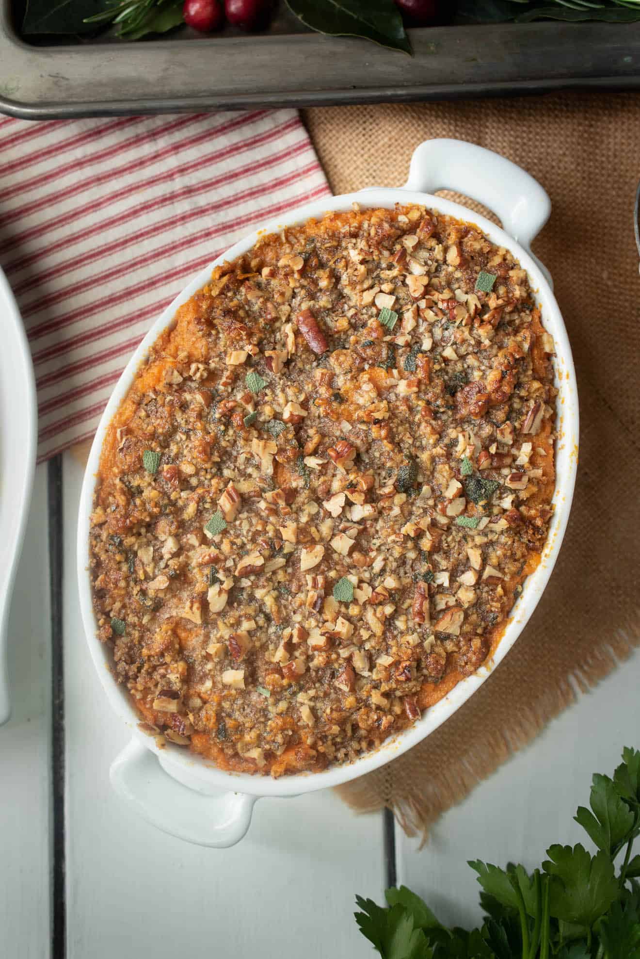 Sweet Potato Casserole with Maple Sage Pecan Butter - Culinary Ginger