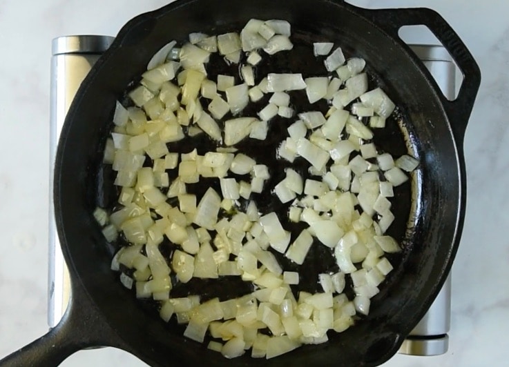Sautéing onions in a cast iron skillet