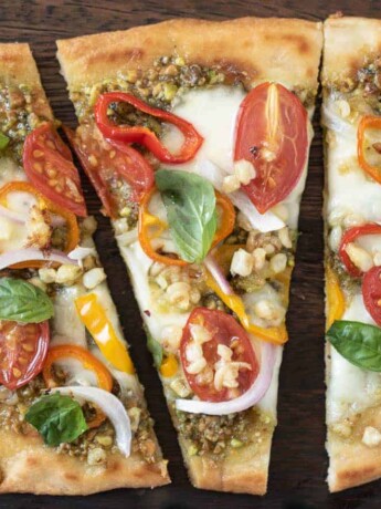 Flatbread naan made into pizza and sliced