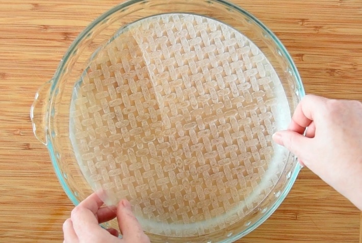 Rice paper softened in warm water