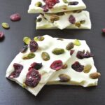 White chocolate bark studded with pistachios and cranberries
