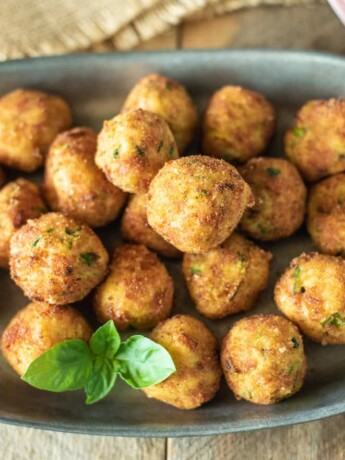 Zucchini and mortadella polpette croquettes viewed from overhead