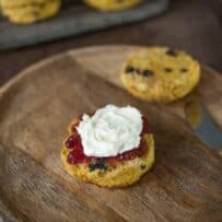 Round pumpkin scones with strawberry jam and clotted cream